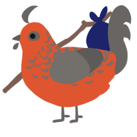 A vermilion and grey chicken with a half-lace pattern