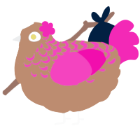 A brown and fuchsia chicken with a half-lace pattern