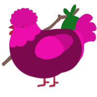 A wine and fuchsia chicken with a head pattern