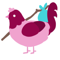 A pink and maroon chicken with a head pattern