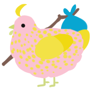 A rose and yellow chicken with a speckle pattern