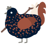 A tumblr and russet chicken with a speckle pattern