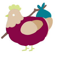 A maroon and beige chicken with a head pattern