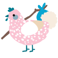 A rose and cream chicken with a speckle pattern