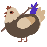 A bark and beige chicken with a head pattern