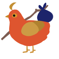Alphabits, a vermilion and gold chicken