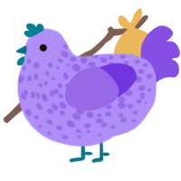 A lilac and blurple chicken with a speckle pattern
