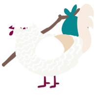 A white and cream chicken with a lace pattern
