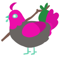 A grey and fuchsia chicken with a head pattern