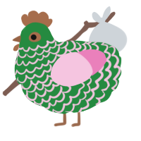 A viridian and pink chicken with a lace pattern