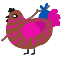 A russet and fuchsia chicken with a bar pattern