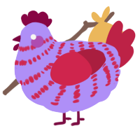 A lilac and crimson chicken with a bar pattern
