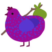 A plum and indigo chicken with a speckle pattern