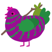 A plum and viridian chicken with a bar pattern