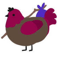 vocaloid turd, a bark and maroon chicken with a head pattern