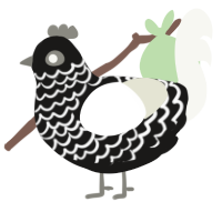 A sable and white chicken with a lace pattern