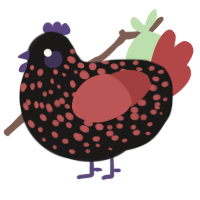 A sable and red chicken with a speckle pattern