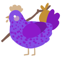 A blurple and violet chicken with a speckle pattern