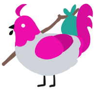 A mist and fuchsia chicken with a head pattern
