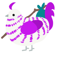 A white and amethyst chicken with a bar pattern