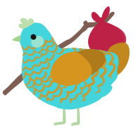 A aqua and ochre chicken with a lace pattern