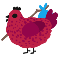 A crimson and maroon chicken with a speckle pattern