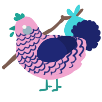A pink and navy chicken with a lace pattern
