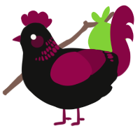 A black and maroon chicken with a neck-band pattern