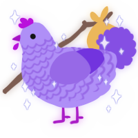 A lilac and blurple chicken with a lace pattern
