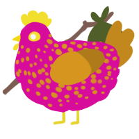 A fuchsia and ochre chicken with a speckle pattern