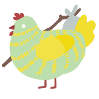 A gluppy and yellow chicken with a bar pattern