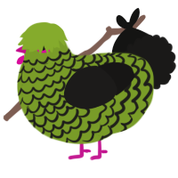 A chartreuse and sable chicken with a lace pattern