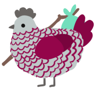 A silver and maroon chicken with a lace pattern
