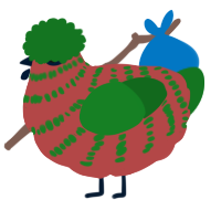 A red and leaf chicken with a bar pattern