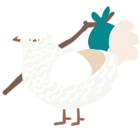 A white and cream chicken with a lace pattern