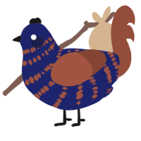 A navy and russet chicken with a bar pattern