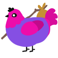 A blurple and fuchsia chicken with a head pattern