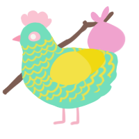 A mint and yellow chicken with a lace pattern