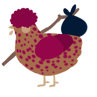 A brown and maroon chicken with a speckle pattern