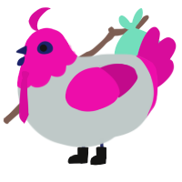 Teto, a silver and fuchsia chicken with a head pattern