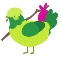 A lime and viridian chicken with a head pattern