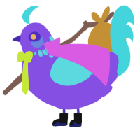 A blurple and aqua chicken with a neck-speckle pattern