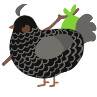 A black and grey chicken with a lace pattern