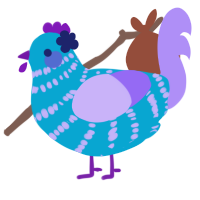 Hiroen, a cerulean and lilac chicken with a bar pattern