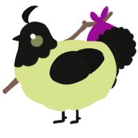 A lemon and black chicken with a head pattern