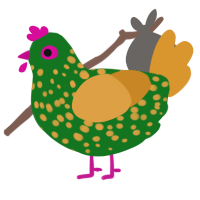 A leaf and orange chicken with a speckle pattern