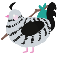 A mist and black chicken with a bar pattern