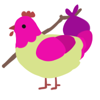 A lemon and fuchsia chicken with a head pattern
