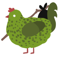 A chartreuse and olive chicken with a speckle pattern