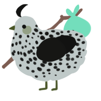 A silver and black chicken with a speckle pattern